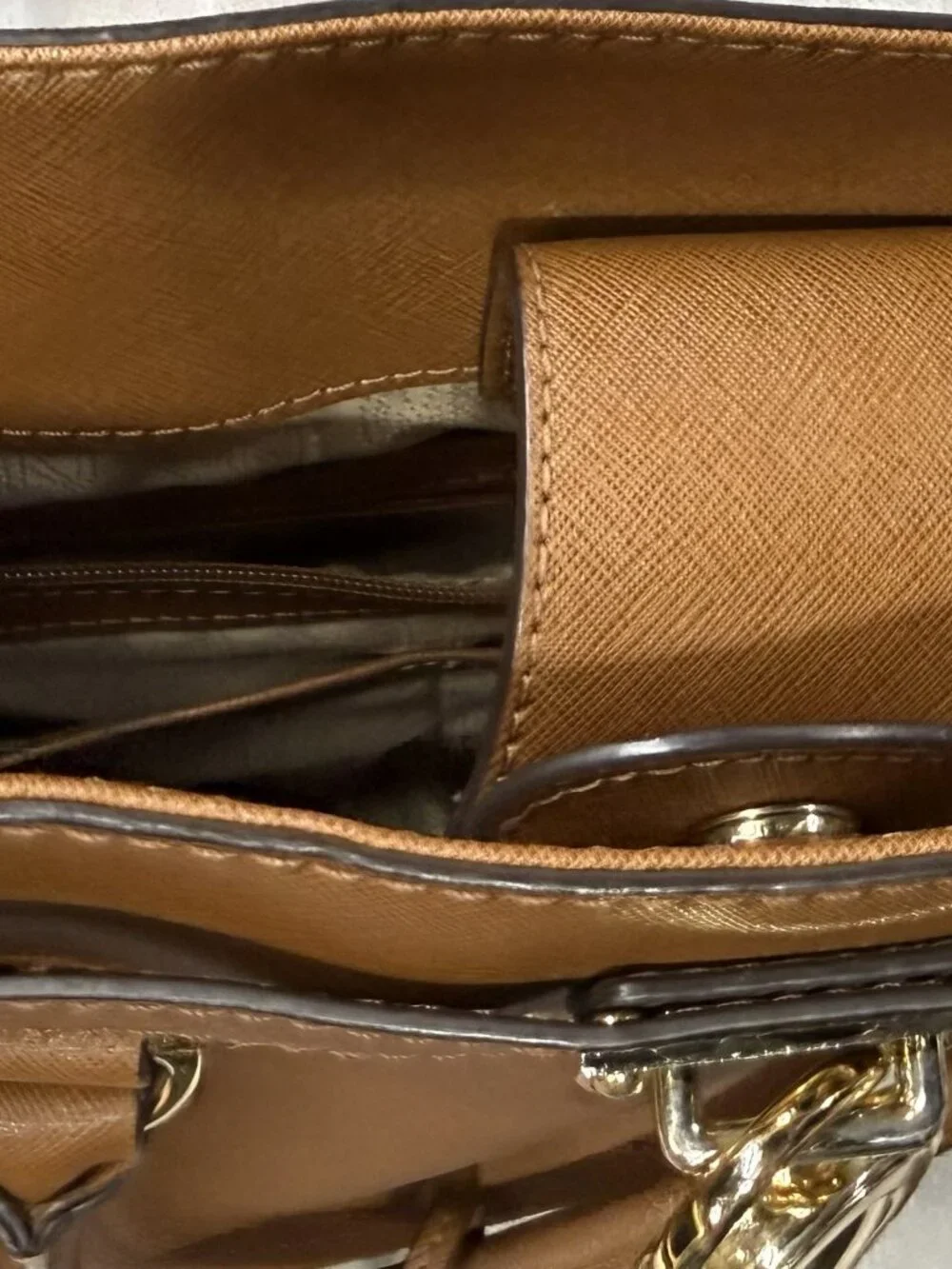 Michael Kors Hamilton Brown Leather Satchel Tote Shoulder Bag